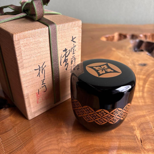 Oriemon Kitaoka Shuji Shippo Maki-e Natsume Gold Cloisonne Pattern Tea Caddy