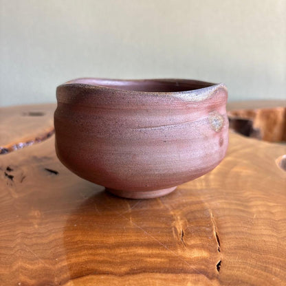Bizen Momoyama-Gama Tea Bowl - Japanese Unglazed Bizen Chawan with Hi-iro Fire Color and Ash Grey Streaks and Signed Box