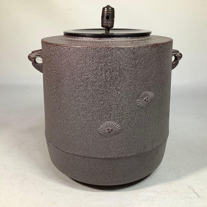 Cast Iron Tsutsugama Tea Kettle by Takahashi Keizan, Karamatsu Relief, Boxed