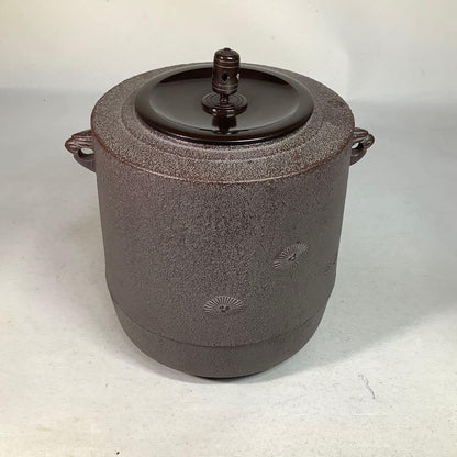 Cast Iron Tsutsugama Tea Kettle by Takahashi Keizan, Karamatsu Relief, Boxed