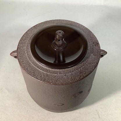 Cast Iron Tsutsugama Tea Kettle by Takahashi Keizan, Karamatsu Relief, Boxed