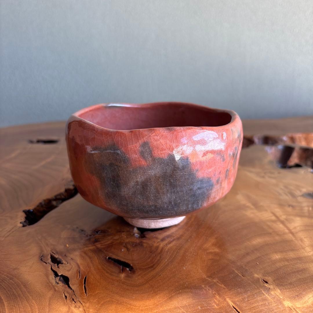 Waraku Raku Chawan | Red Raku Tea Bowl | Bold Keshiki Kannyu | Tomobako | Japanese Matcha Bowl