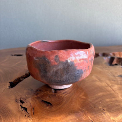 Waraku Raku Chawan | Red Raku Tea Bowl | Bold Keshiki Kannyu | Tomobako | Japanese Matcha Bowl