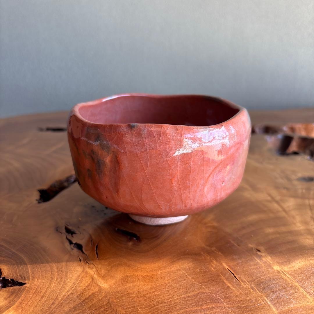 Waraku Raku Chawan | Red Raku Tea Bowl | Bold Keshiki Kannyu | Tomobako | Japanese Matcha Bowl