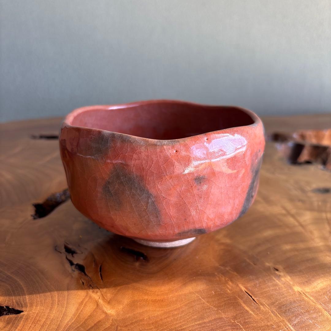 Waraku Raku Chawan | Red Raku Tea Bowl | Bold Keshiki Kannyu | Tomobako | Japanese Matcha Bowl