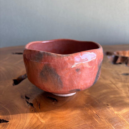 Waraku Raku Chawan | Red Raku Tea Bowl | Bold Keshiki Kannyu | Tomobako | Japanese Matcha Bowl