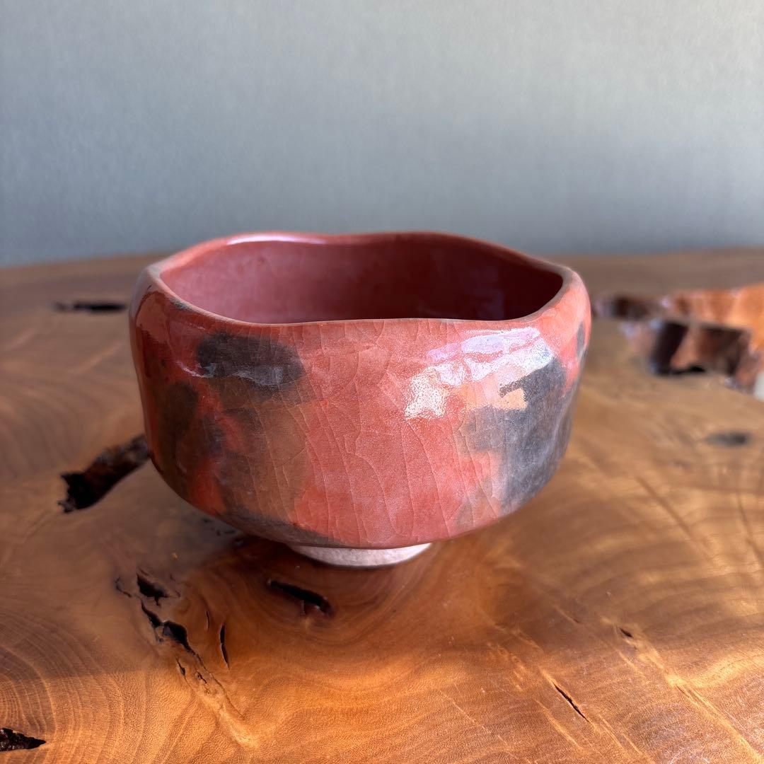 Waraku Raku Chawan | Red Raku Tea Bowl | Bold Keshiki Kannyu | Tomobako | Japanese Matcha Bowl