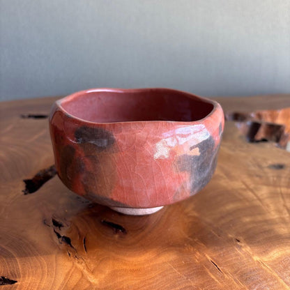 Waraku Raku Chawan | Red Raku Tea Bowl | Bold Keshiki Kannyu | Tomobako | Japanese Matcha Bowl