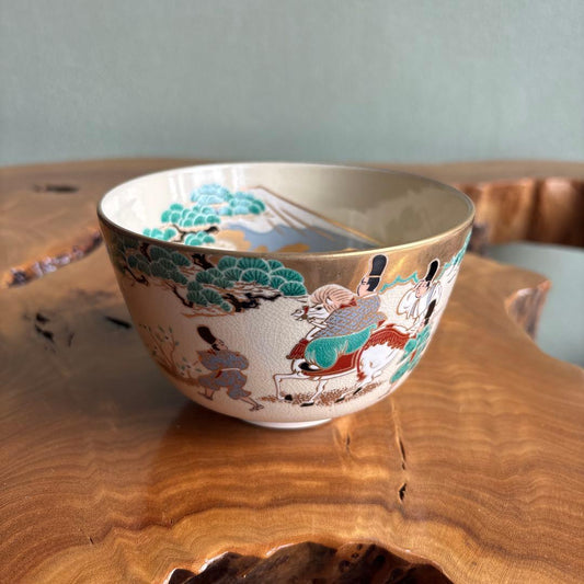 Kato Kizan Chawan Samurai Warrior Iro-e Kyo-yaki Tea Bowl