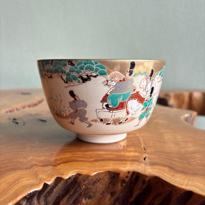 Kato Kizan Chawan Samurai Warrior Iro-e Kyo-yaki Tea Bowl