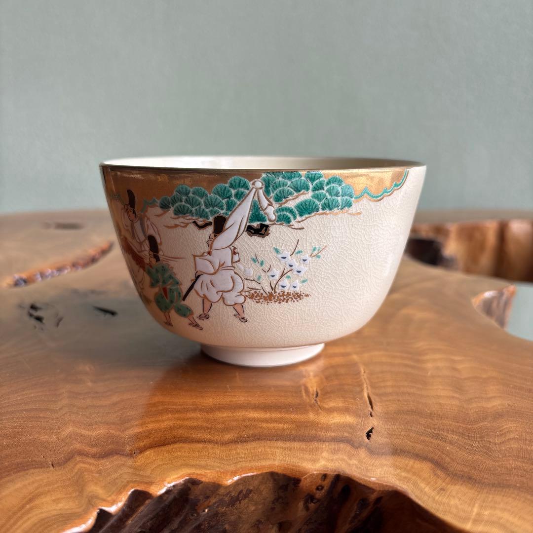 Kato Kizan Chawan Samurai Warrior Iro-e Kyo-yaki Tea Bowl