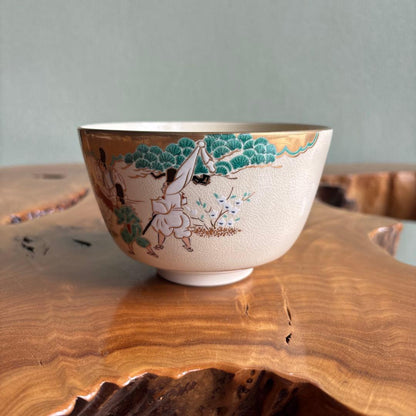 Kato Kizan Chawan Samurai Warrior Iro-e Kyo-yaki Tea Bowl
