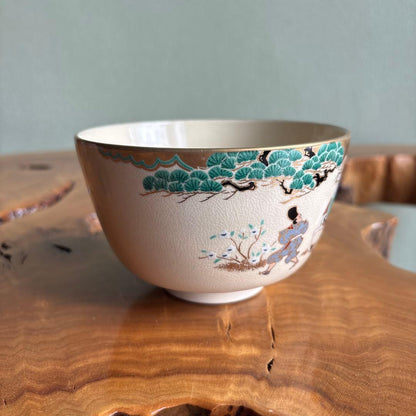 Kato Kizan Chawan Samurai Warrior Iro-e Kyo-yaki Tea Bowl