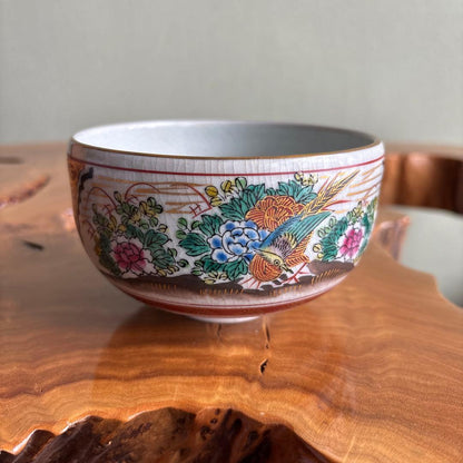 Kutani Ware Shozo-Style Tea Bowl by Shoko - Iro-e Enamel Chawan with Signed Box