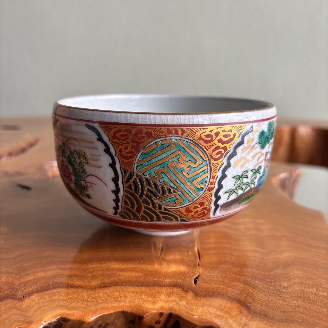 Kutani Ware Shozo-Style Tea Bowl by Shoko - Iro-e Enamel Chawan with Signed Box
