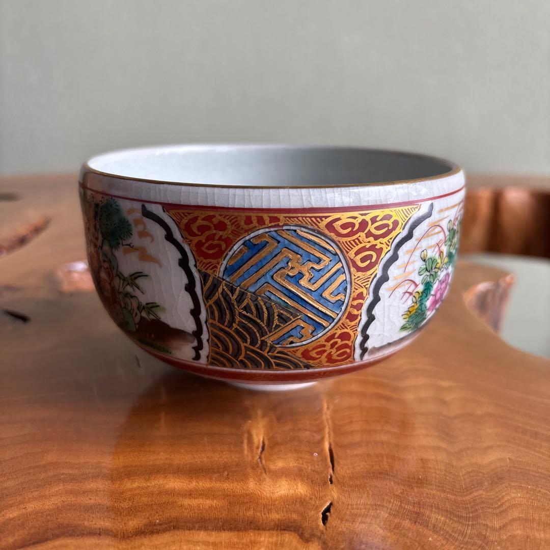 Kutani Ware Shozo-Style Tea Bowl by Shoko - Iro-e Enamel Chawan with Signed Box