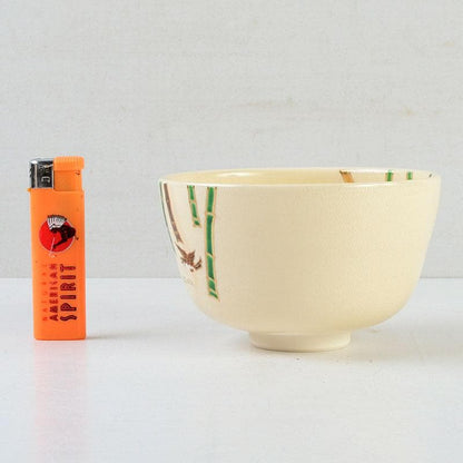 Miyake Yoshun Kyo-ware Iro-e Bamboo & Sparrow Tea Bowl with Tomobako