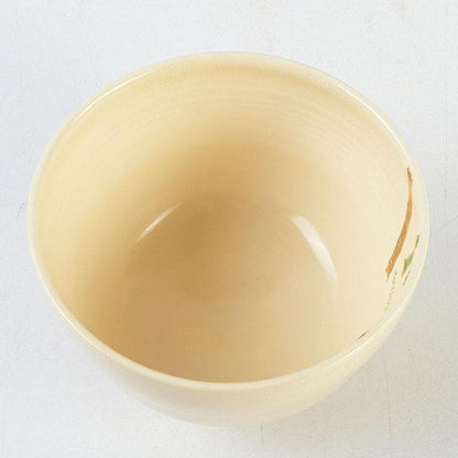 Miyake Yoshun Kyo-ware Iro-e Bamboo & Sparrow Tea Bowl with Tomobako
