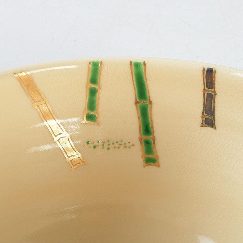 Miyake Yoshun Kyo-ware Iro-e Bamboo & Sparrow Tea Bowl with Tomobako