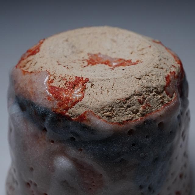 Suzuki Goro Shino Guinomi Sake Cup with Nezumi-Shino and Fire Color