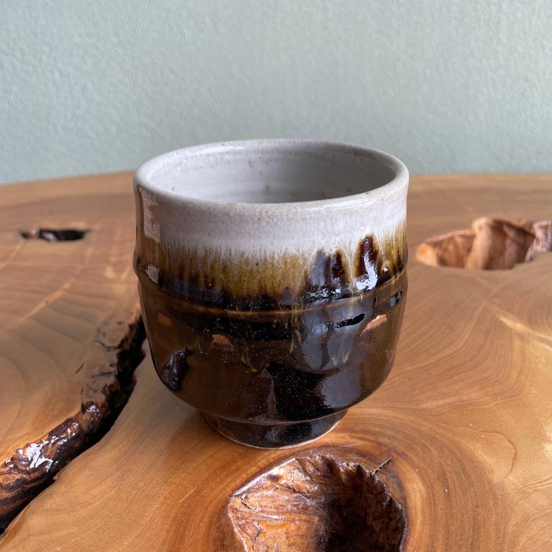 Sakuma Kenji Mashiko Yunomi Tea Cup Two-Tone Tenmoku White Glaze