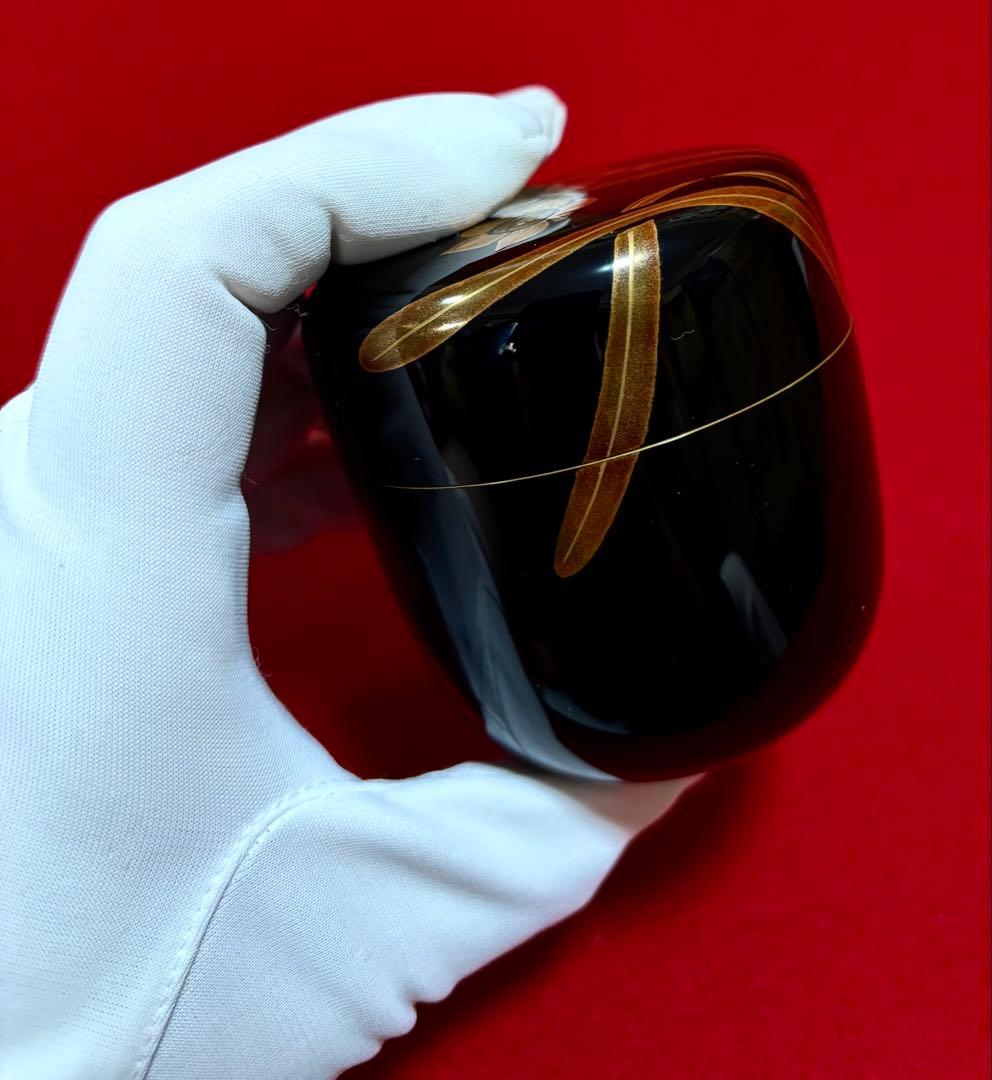 Suisen Narcissus Gold Maki-e Natsume Tea Caddy by Soho | Tame-nuri Lacquer | Signed Tomobako | Japanese Chado