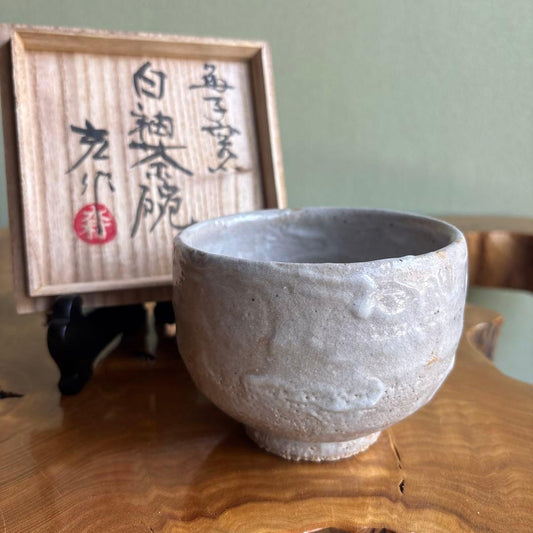 White Glaze Matcha Bowl by Mori — Kohiki Style Chawan with Signed Wooden Box
