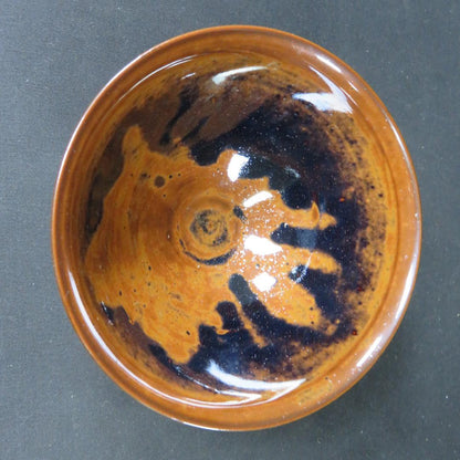Seto Tenmoku Tea Bowl - Iron Glaze Chawan with Amber-Black Kiln Effects