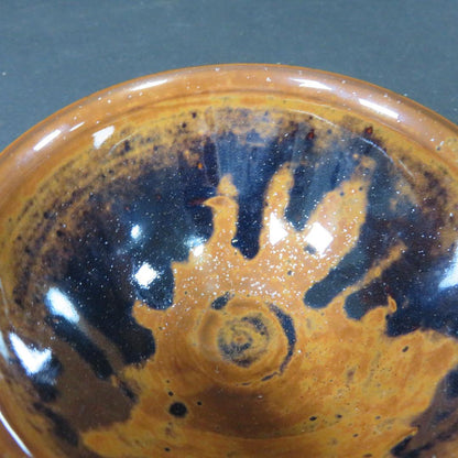 Seto Tenmoku Tea Bowl - Iron Glaze Chawan with Amber-Black Kiln Effects