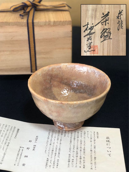 Tsuno Seiun Hagi Ware Tea Bowl — Seiun Kiln, Warm Earth Tones, Kiln-Fire Effects