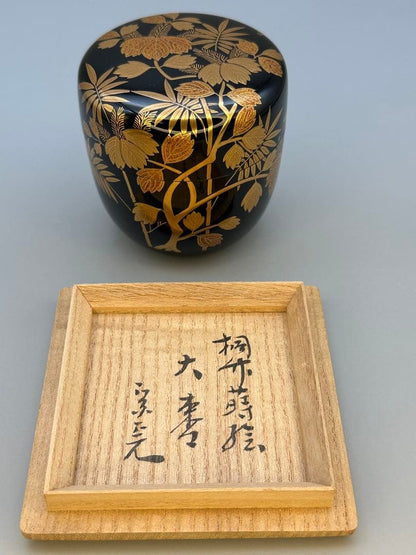 Kiritake Maki-e Large Natsume Tea Caddy by Horinouchi Sōwan - Omotesenke Grand Master Box Inscription, Signed Paulownia Box