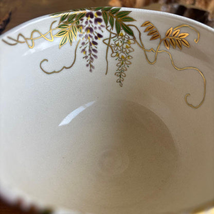 Matcha Bowl Ninsei Wisteria Overglaze Gold Chawan by Tominaga Genzan