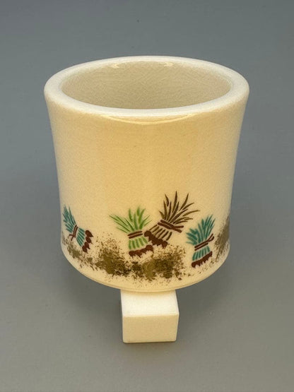 Kyoto Ceramic Tea Lid Rest (Futaoki) with Sanae Motif by Makuzu Kosai — Near Unused, Signed Box