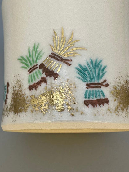 Kyoto Ceramic Tea Lid Rest (Futaoki) with Sanae Motif by Makuzu Kosai — Near Unused, Signed Box