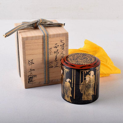 Yoshida Shoun Seven Sages Maki-e Negoro Natsume Gold Lacquer Tea Caddy