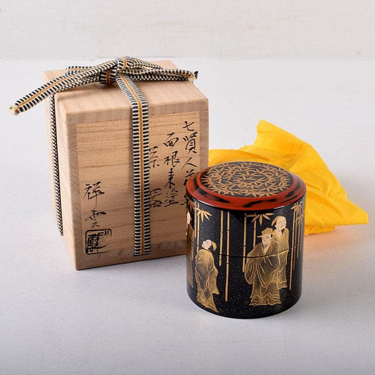 Yoshida Shoun Seven Sages Maki-e Negoro Natsume Gold Lacquer Tea Caddy