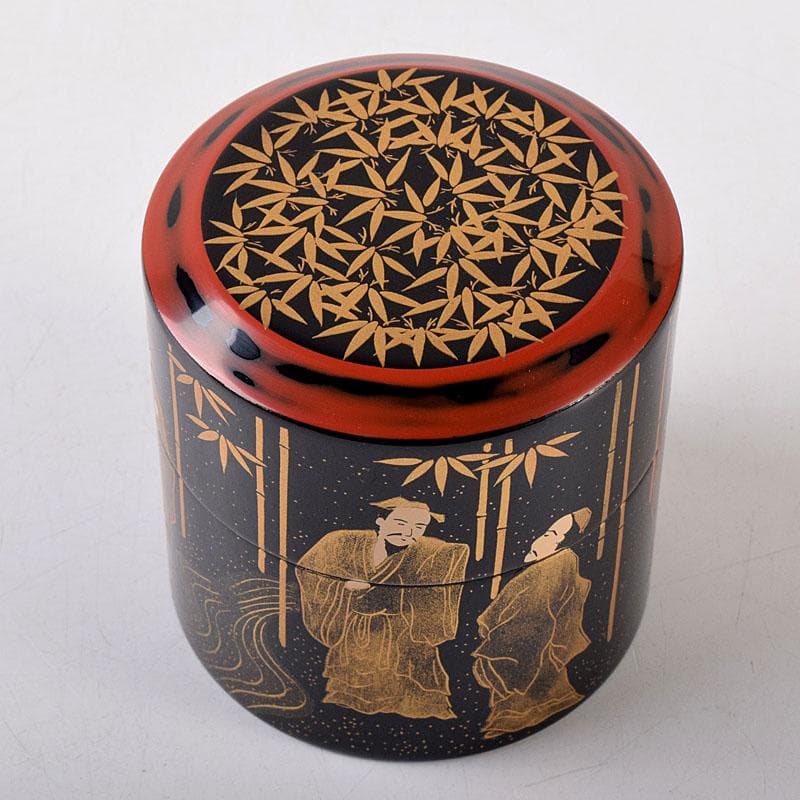 Yoshida Shoun Seven Sages Maki-e Negoro Natsume Gold Lacquer Tea Caddy
