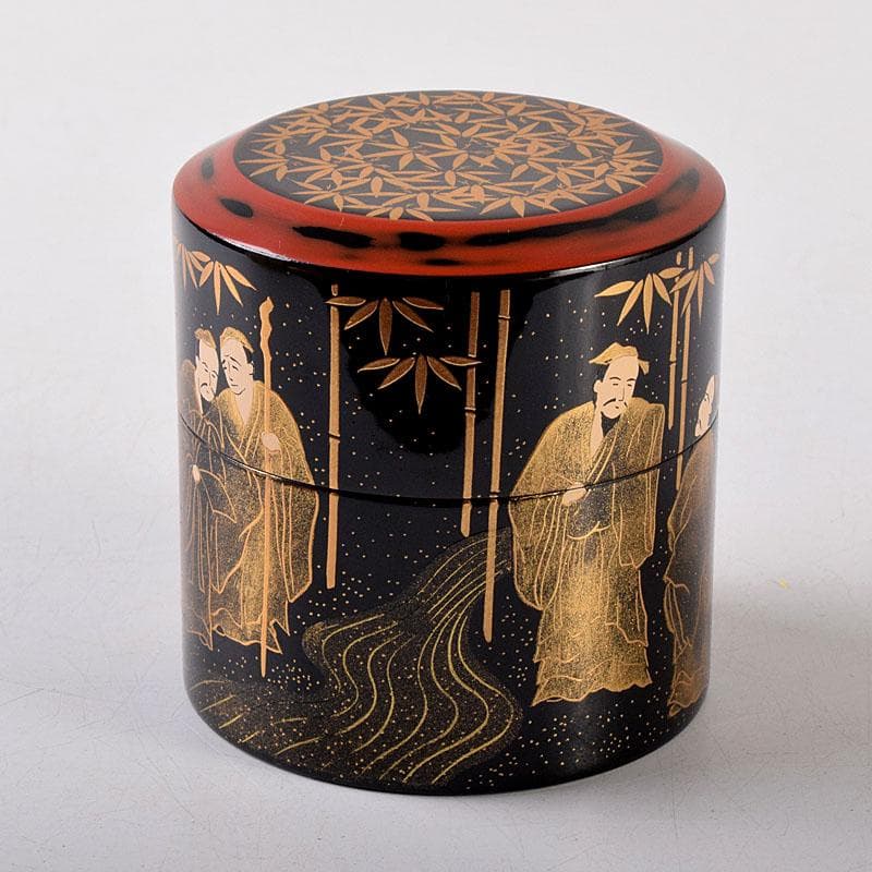 Yoshida Shoun Seven Sages Maki-e Negoro Natsume Gold Lacquer Tea Caddy