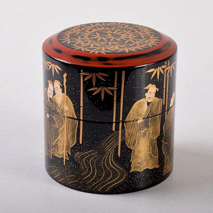Yoshida Shoun Seven Sages Maki-e Negoro Natsume Gold Lacquer Tea Caddy