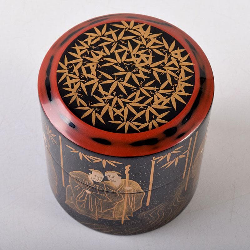 Yoshida Shoun Seven Sages Maki-e Negoro Natsume Gold Lacquer Tea Caddy