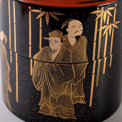Yoshida Shoun Seven Sages Maki-e Negoro Natsume Gold Lacquer Tea Caddy