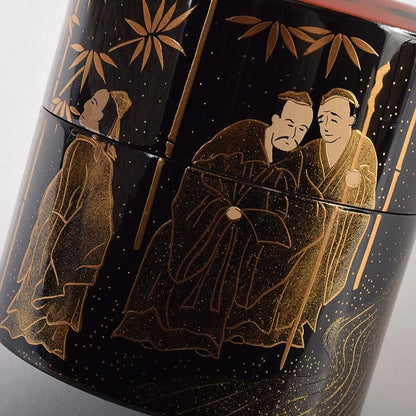 Yoshida Shoun Seven Sages Maki-e Negoro Natsume Gold Lacquer Tea Caddy