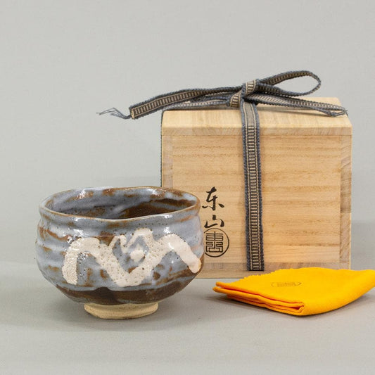 Nezumi Shino Chawan "Fukuju" by Noda Tozan — Daitokuji Inscription, Signed Box, Mino Ware Matcha Bowl