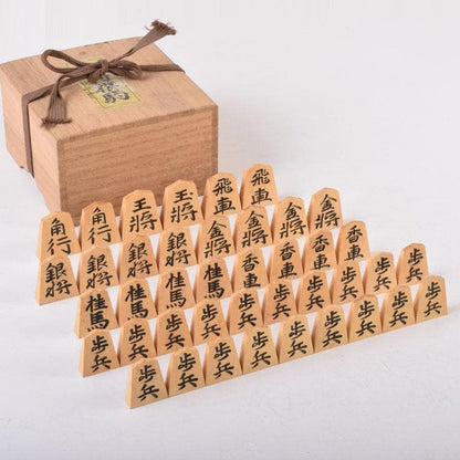 Vintage Shogi Set by Isshin, Boxwood Lacquer Pieces with Storage Box