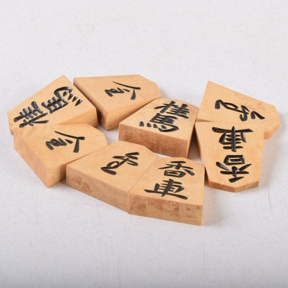 Vintage Shogi Set by Isshin, Boxwood Lacquer Pieces with Storage Box
