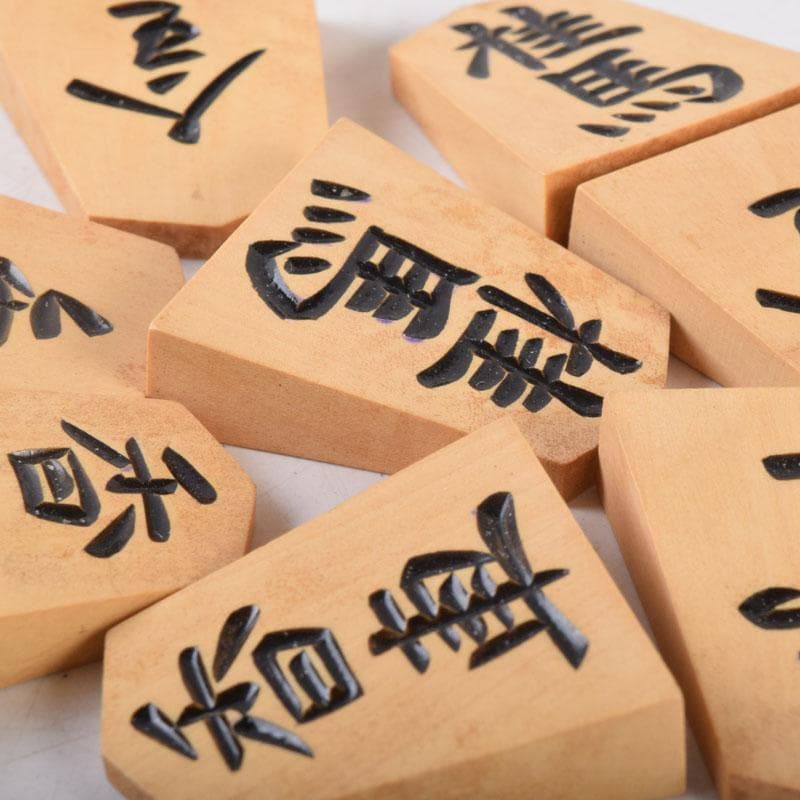 Vintage Shogi Set by Isshin, Boxwood Lacquer Pieces with Storage Box