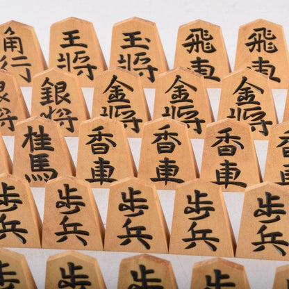 Vintage Shogi Set by Isshin, Boxwood Lacquer Pieces with Storage Box