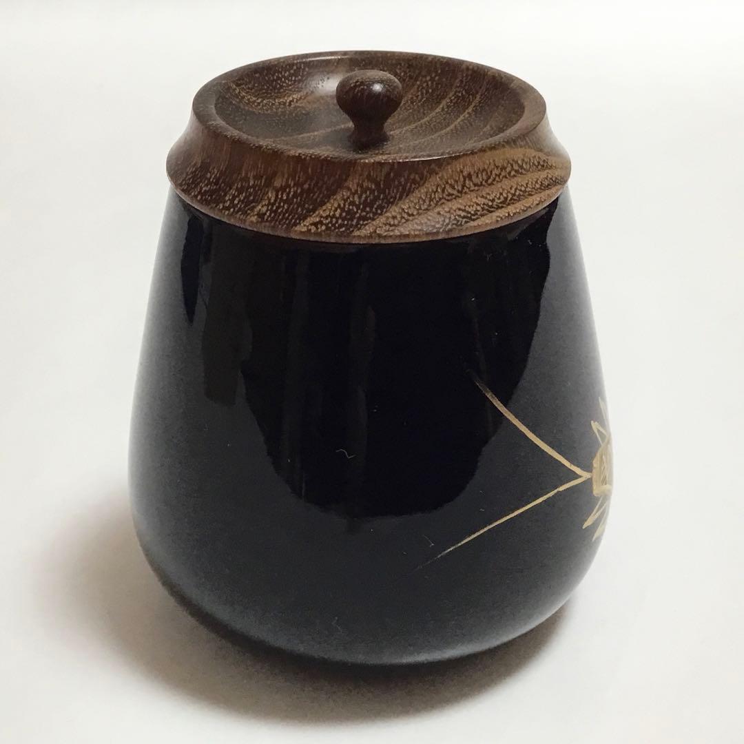 Suzumushi Maki-e Nasu-gata Chaki by Chikuryō — Black Lacquer Tea Caddy with Bell Cricket Motif, Tomobako