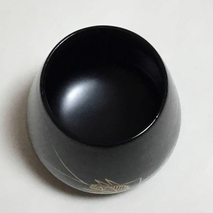 Suzumushi Maki-e Nasu-gata Chaki by Chikuryō — Black Lacquer Tea Caddy with Bell Cricket Motif, Tomobako