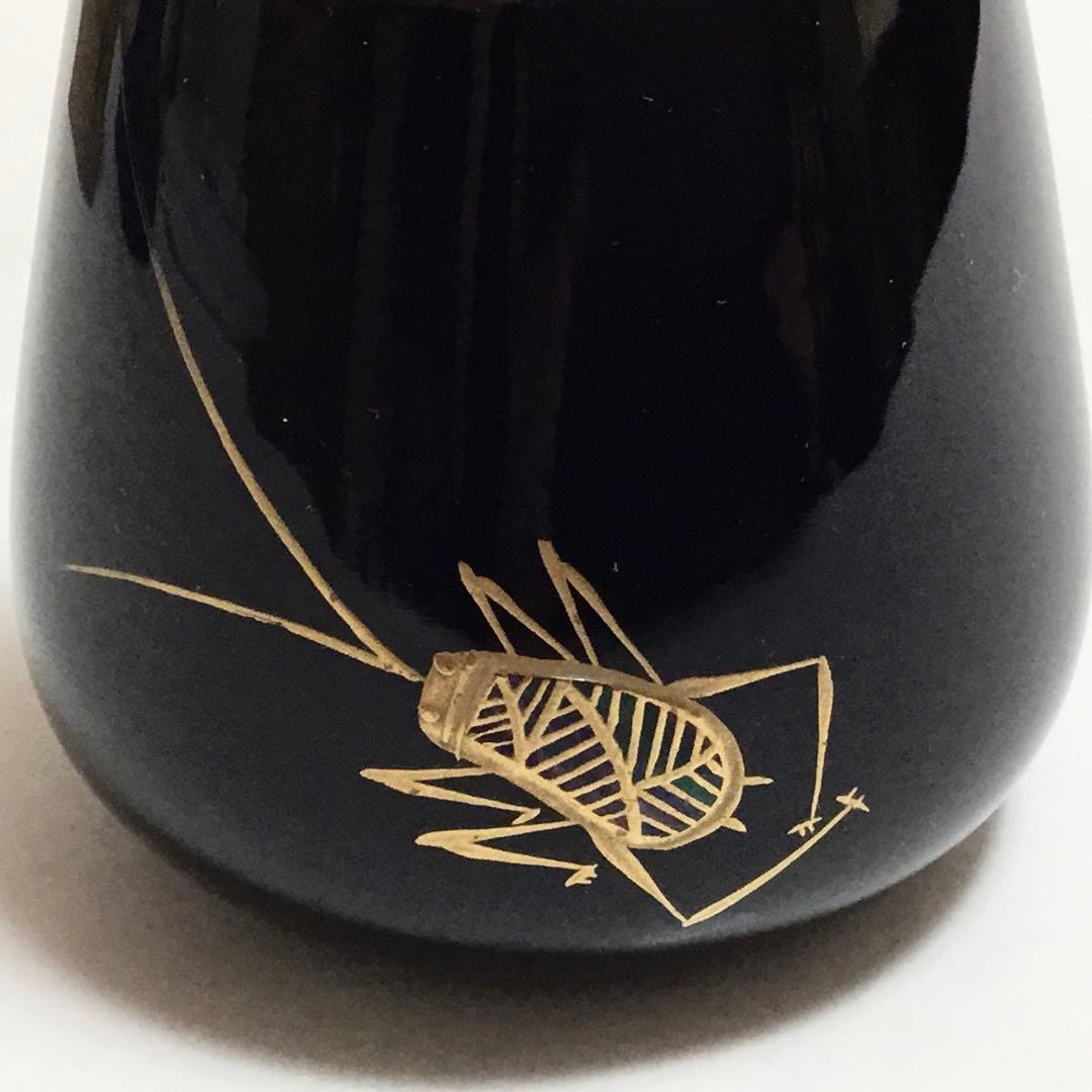Suzumushi Maki-e Nasu-gata Chaki by Chikuryō — Black Lacquer Tea Caddy with Bell Cricket Motif, Tomobako